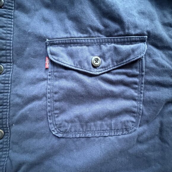 Levi's Chore Jacket Sherpa Lined Work Shacket Mens 3XL Blue Canvas Button Front - Picture 2 of 16
